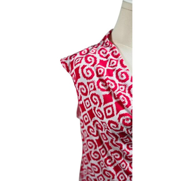 Tommy Bahama Size Medium Dress Cowl Neck Red White Cap Sleeve - Picture 3 of 8